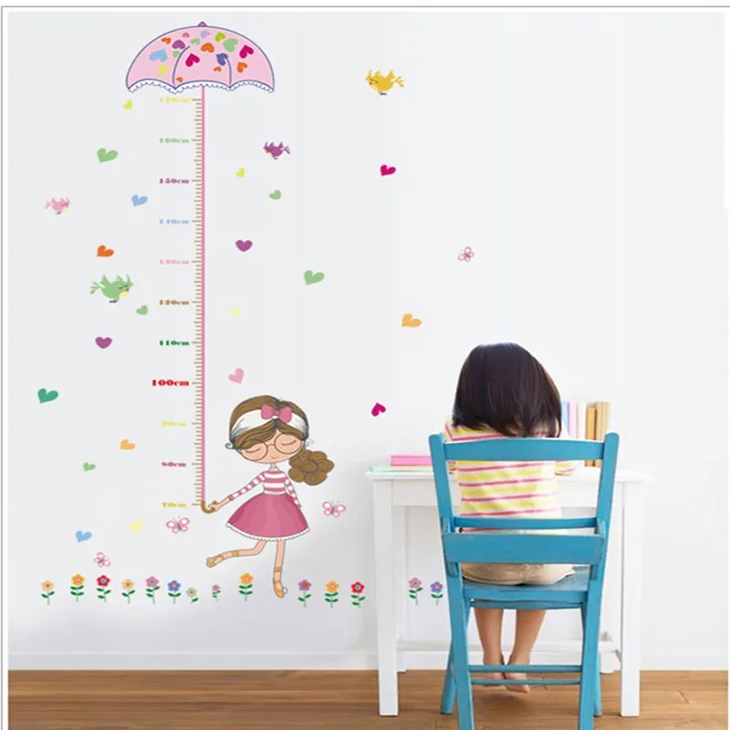 Princess Girl Monkey Kid Growth Chart Sticker Self Adhesive Baby Height Measure Decal Car Cartoon Height Gauge For Children Room