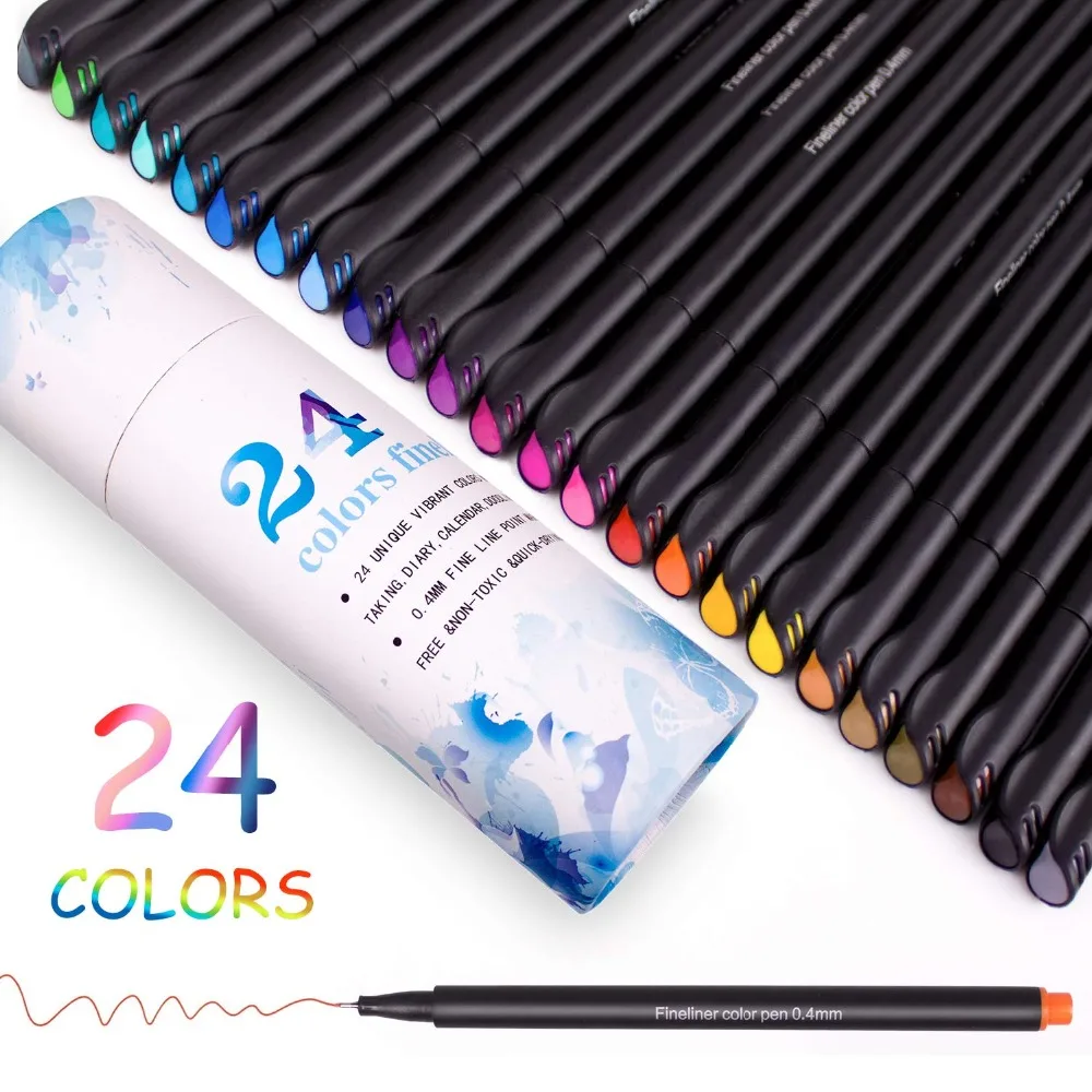 

24 Colors Fineliner Color Pens Set Coloured Sketch Writting Drawing Pens with a Exquisite Pen Holder for Journal Planner