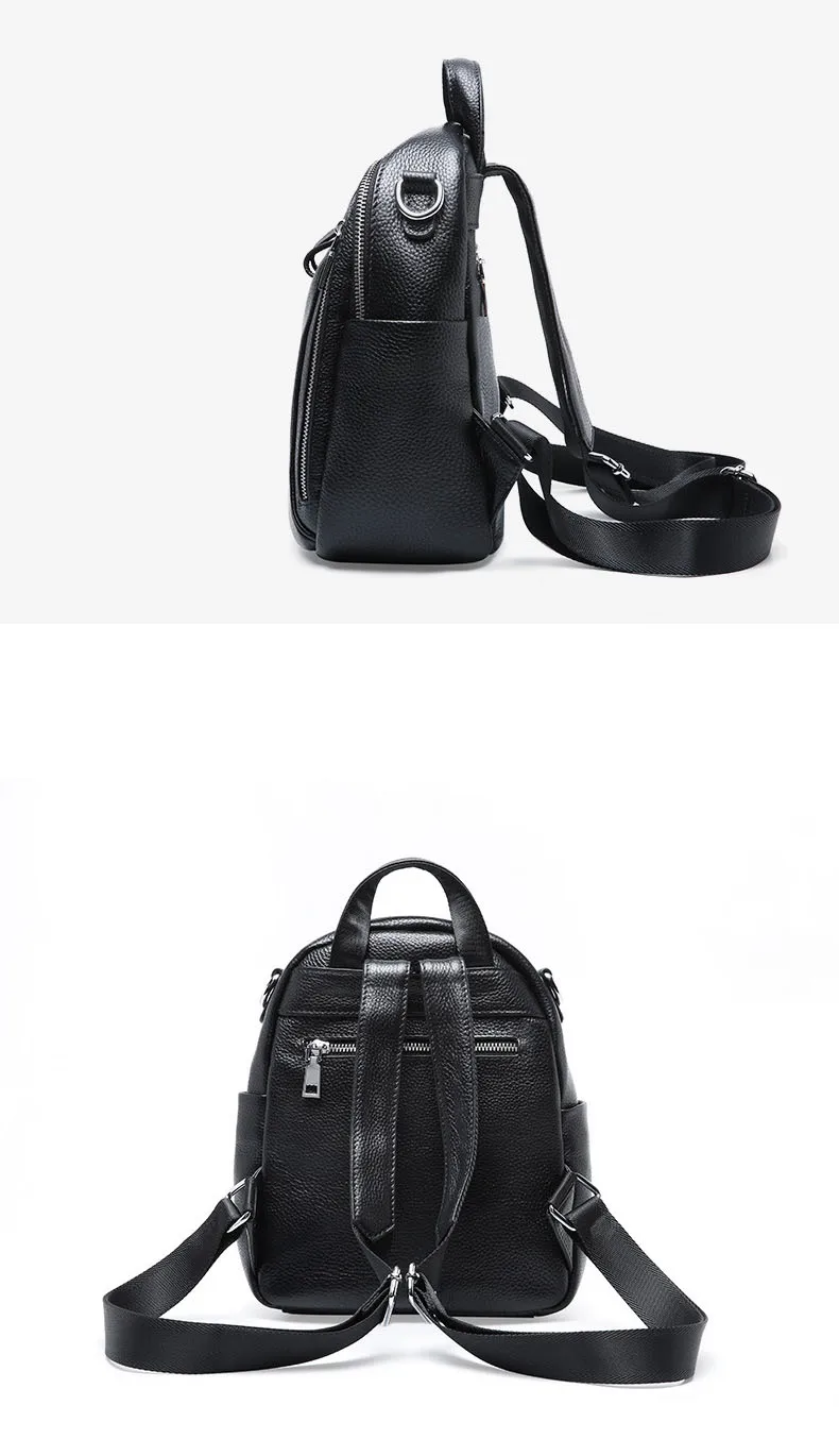 100% Genuine Leather Women's Backpacks Silver Color Hardware Top Layer Cow Leather Female School Backpack Cowhide Shopping Bags
