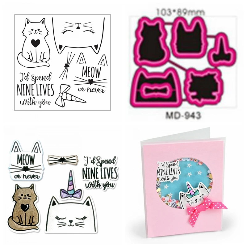 

Cat Metal Cutting Dies With Transparent Clear Silicone Stamps for DIY Scrapbooking/Album Decorative Craft Embossing Clear Stamp