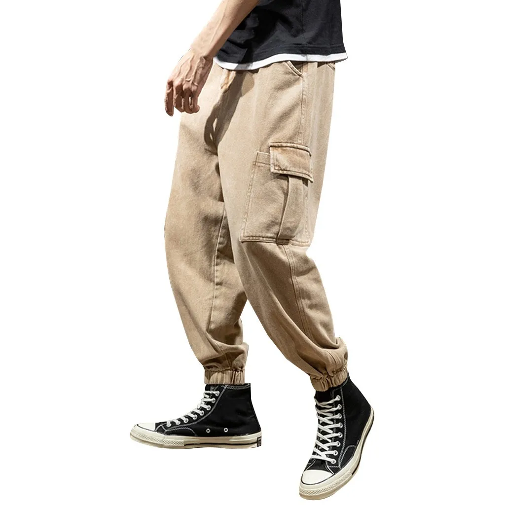 Solid Drawstring Cargo Jogger Pants