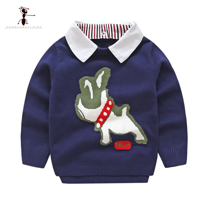

24M-8T Size Autumn Winter Boys Sweater Cotton Turn-Down Collar Solid Full Sleeve Loose Boys Tops Casual Baby Sweater Pullover