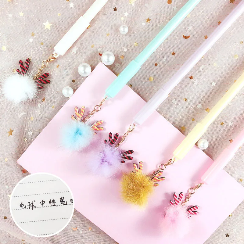 

Cute Elk Pens Creative Plush Pendant Gel Pens Kawaii Neutral Pens For Kids Girls Gift School Office Supplies Novelty Stationery