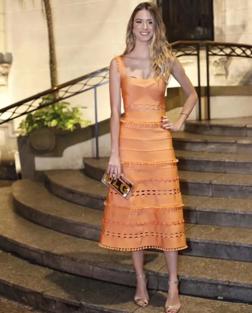 Оранжевое и Черное женское сексуальное ТРАПЕЦИЕВИДНОЕ ПЛАТЬЕ до колена без рукавов элегантное вечернее облегающее платье для вечеринок HL модное платье