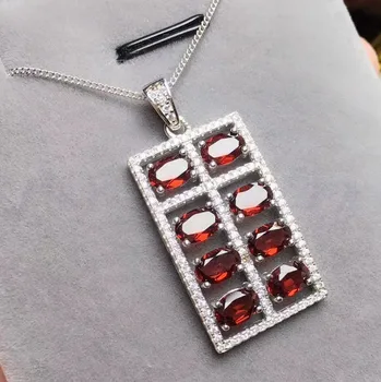 

Natural garnet necklace pendant Abacus style Free shipping 925 sterling silver For men women 0.25ct*8pcs gemstone T8072407