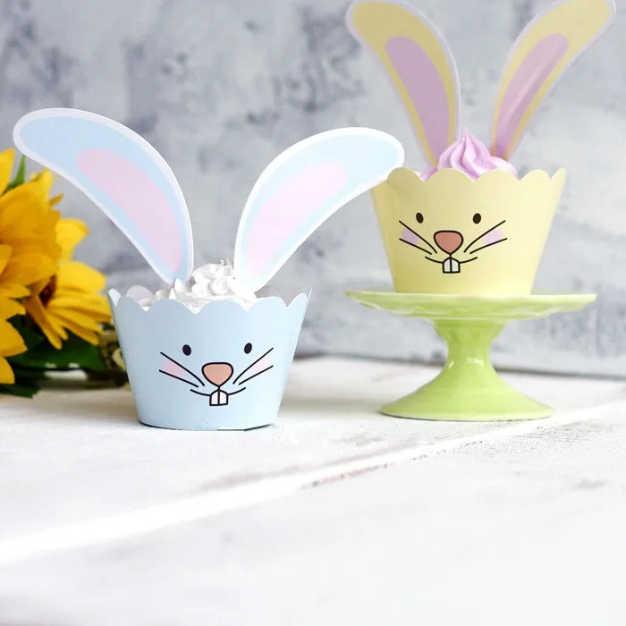

Blue yellow rabbit ears cupcake wrappers cake toppers picks for baby shower girl boy birthday party decorations supplies favors