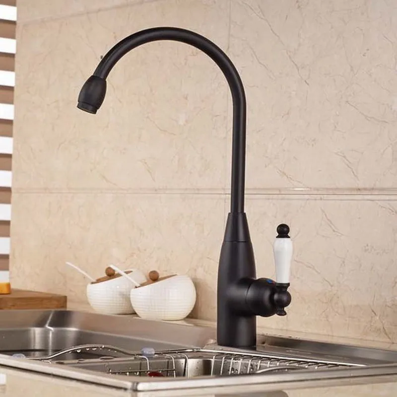 Black Oil Rubbed Brass Single Handle Swivel Spout Kitchen Sink Faucet Cold & Hot Mixer Tap ahg025