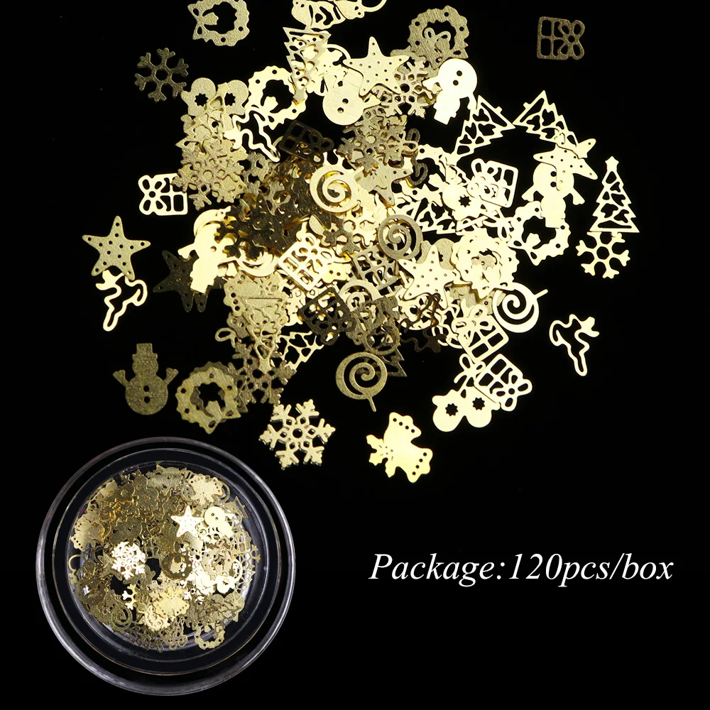 1 коробка золотые полые металлические гвозди Шарм Рождество смешанный дизайн рамка сплав заклепки ломтики 3D дизайн ногтей украшения аксессуары JI886