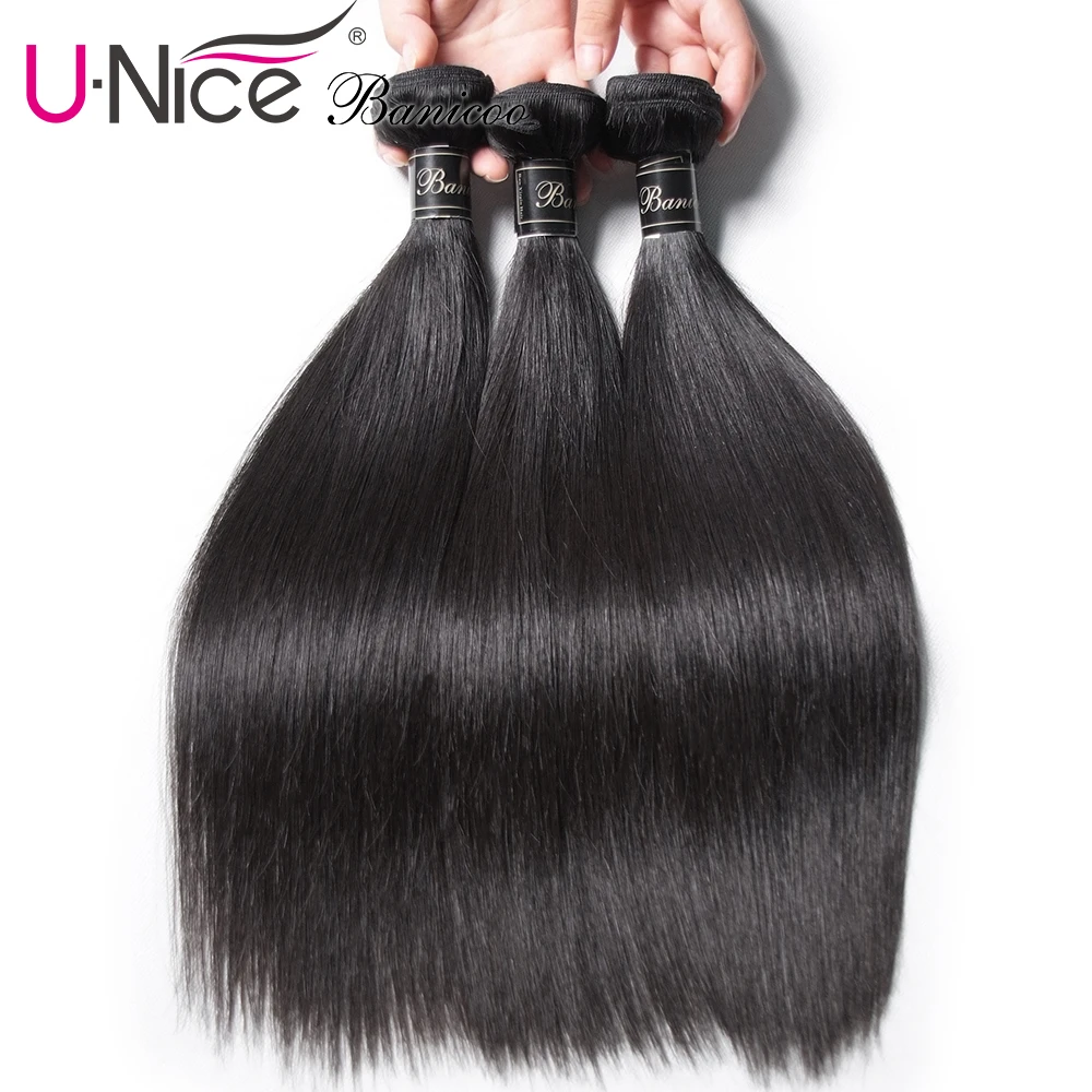 

UNice Hair 10A Banicoo Series Virgin Hair Straight Unprocessed Virgin Brazilian Hair Natural Color 3 Bundles Human Hair Bundles