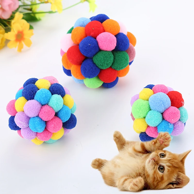 Hot Pet Cat Toy Colorful Handmade Bouncy Ball Interactive Toy Cat Plush Cat Toy Set Cat Toys Interactive Mimi Pet Supplies