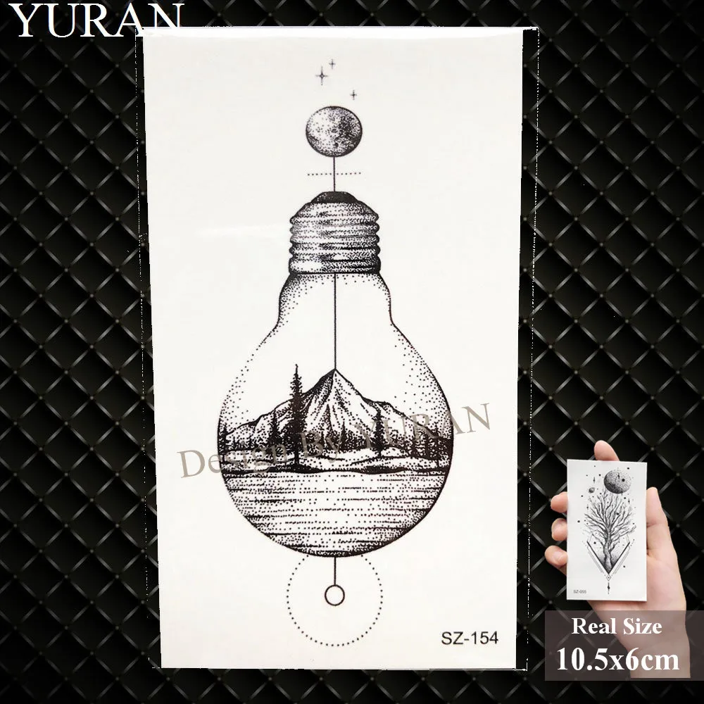 Erogenous Geometric Wolf Temporary Tattoo Geometric Floral Women Body Arm Wrist Tattoo Stickers Men Bulb Water Transfer Tatoos