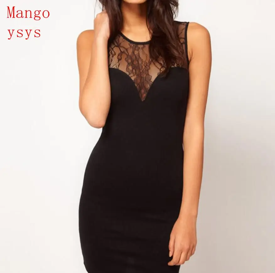 Mango ysys 2018 nuevo vestido de verano para mujer vestido ajustado chaleco mangas Vestidos fiesta noche de encaje cuello redondo mini vestido de vaina negro|Vestidos| - AliExpress