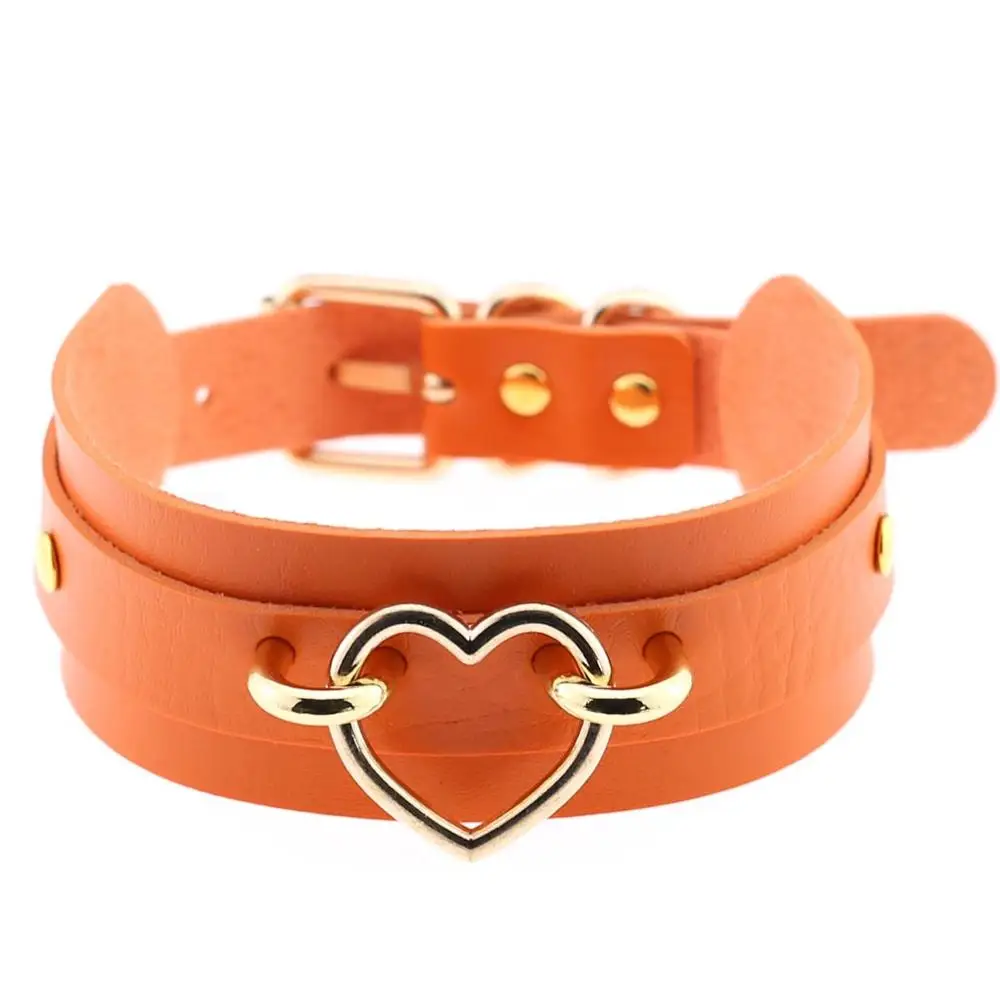 KMVEXO, металлическое ожерелье в форме сердца, длинное ожерелье, женское колье, золотого цвета, панк, связывание, жгут, кожаное ожерелье, винтажное массивное ювелирное изделие - Окраска металла: Gold Orange