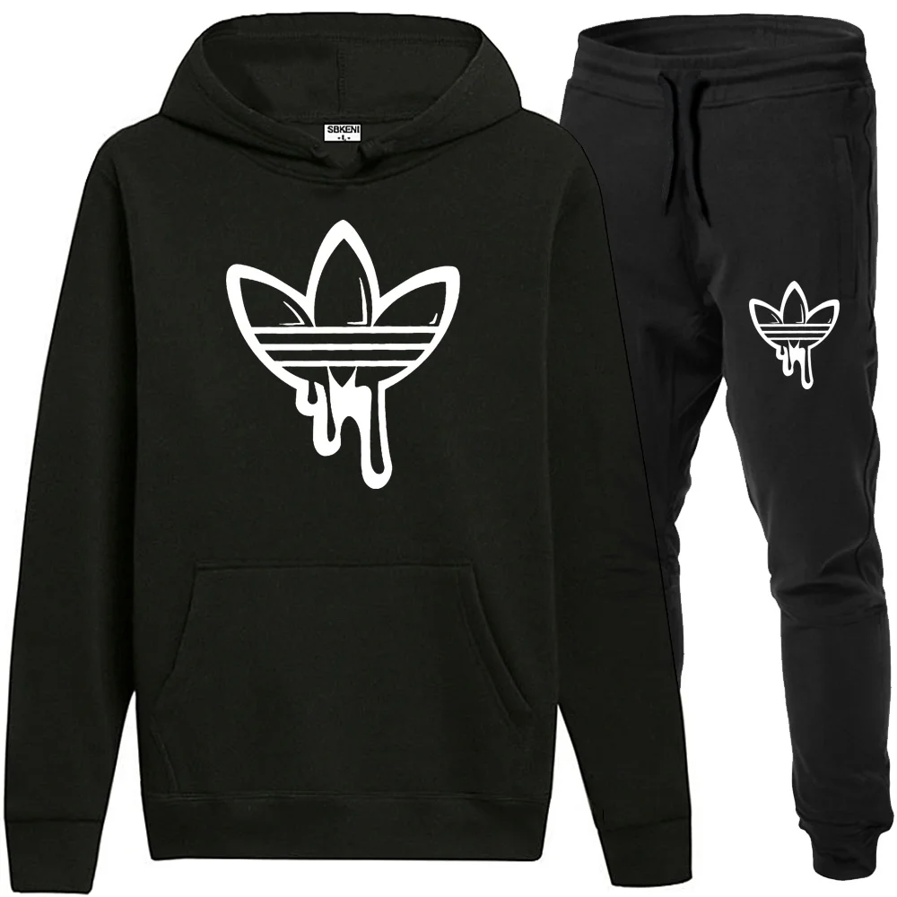 

Harajuku Cotton casual LOGO printing Hoodies+Sweatpants Suit Men/Women Fashion Short-sleeved Men's Hip-hop funny Street clothing