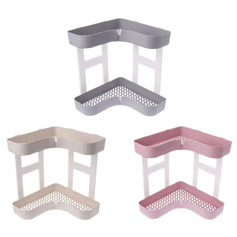 

SFVEFVD Triangular Shower Shelf Bathroom 2 Layers Wall Corner Storage Rack Organizer Holder Multi-function Storage Holders Racks