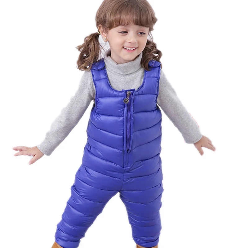 

2018 Zipper Winter Kid duck down bib pants overalls toddler baby boys girls thick warm trousers thicken long Kids Winter Trouser