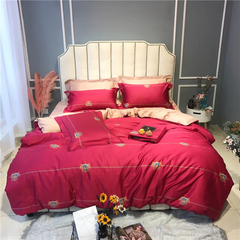 Egyptian cotton Bed Set Duvet Cover Bed Sheet adults Cover Set Home Textile red color Bed Linens 4pcs Bedding Sets 21 IMG_5958