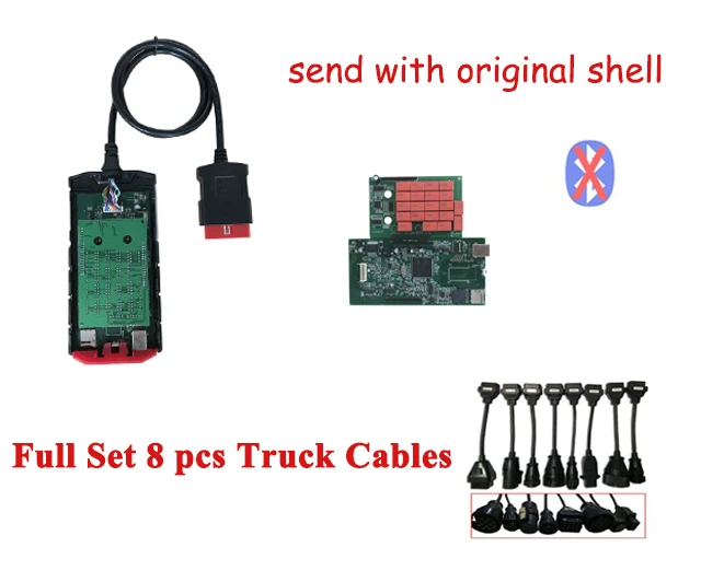 vci vd ds150e cdp pro plus V9.0 зеленый и красный цвета, реле, pcb, bluetooth. r0 keygen obd2, диагностический инструмент+ 8 шт., кабель для грузовика - Цвет: no bluetooth