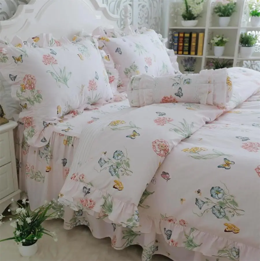 

Elegant butterfly flower bedding set,cotton girl twin full queen king,single double home textile pillowcase duvet cover bedskirt
