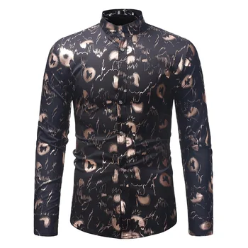 

2019 printed shirt men's casual print long sleeve bottoming collar shirt African men's shirts casual handsome fashion print