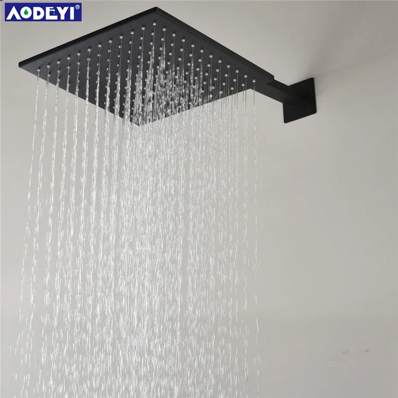 Brass Shower System, Wall Mounted 8/10/12 Square Shower Fixture with Valve and 3 Way Handheld Head, Matte Black, 16-032BS