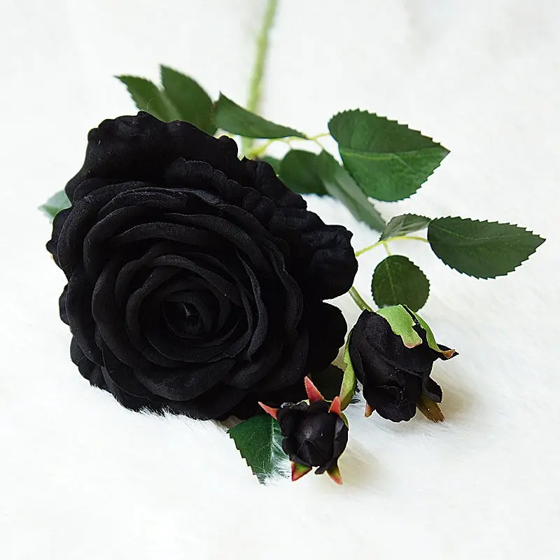 Black Роскошные Искусственные цветы из черной розы, искусственные цветы, подарок на день Святого Валентина, свадебные цветы, украшение для дома, розы Флорес - Цвет: Black