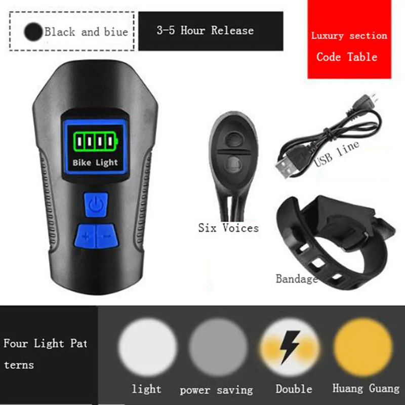 

4 Mode USB Bicycle Light Lamp & Bike Computer 6 Mode Horn Flashlight Cycle Bike Speedometer Led Front Lights Cycling Headlight