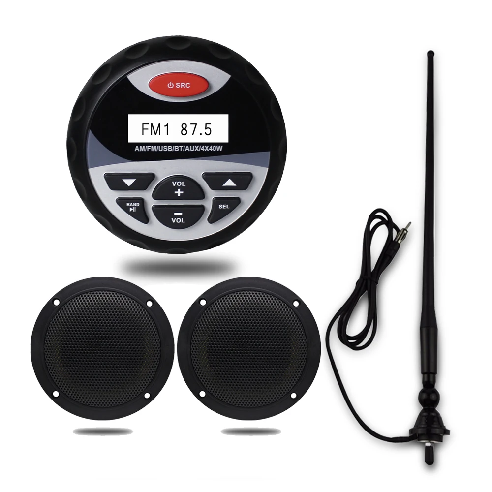 Waterproof Marine Stereo Bluetooth Gauge Radio FM AM Audio +4 Inch 2 Way Boat Speaker For Outdoor ATV UTV SPA | Автомобили и