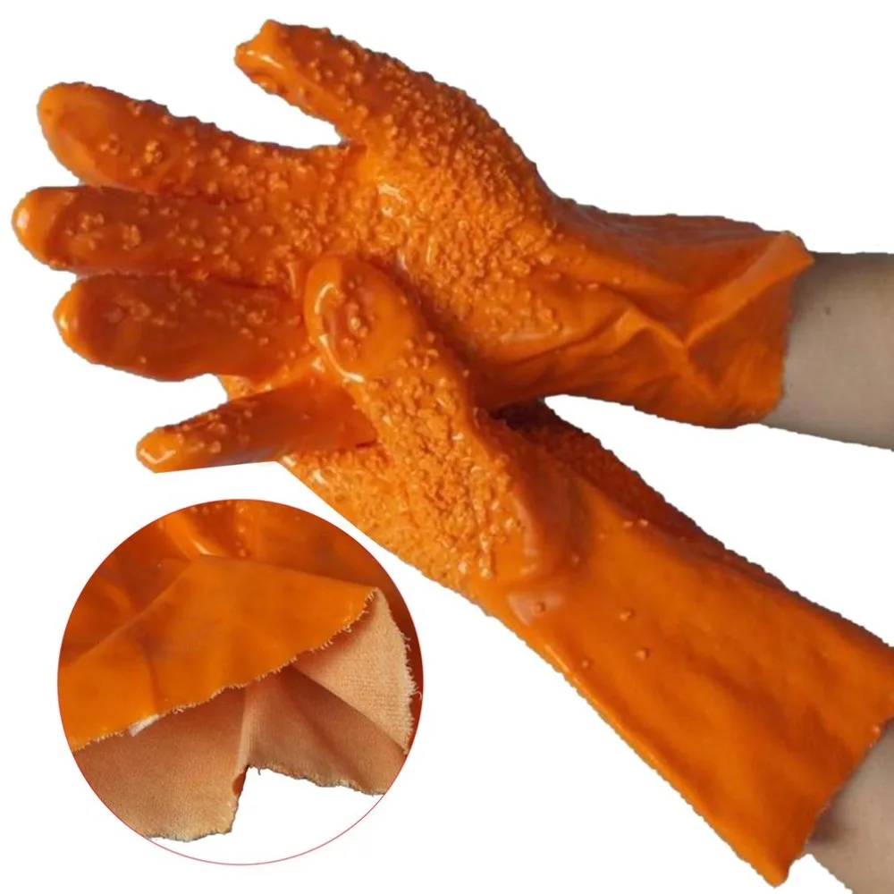 

A Pair/Set Orange Anti-Slip PVC Coated Working Gloves Oil / Acid Resistant Chemical Safety Gloves for Industrial Work
