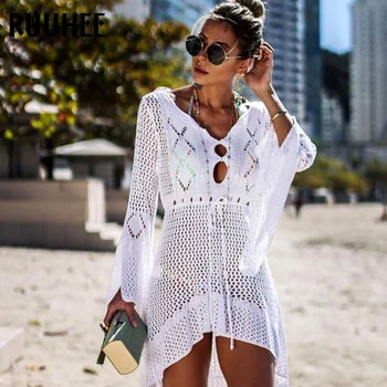 

RUUHEE Sexy Lace Hollow Cover-Up Bathing Suit Women Swimsuit Knitted Swimwear Summer Beach Dress Crochet See-through Beach Wear