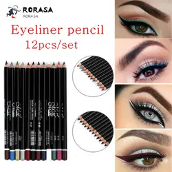 12 шт. Красота карандаш для глаз Долгое Водонепроницаемый Eye Liner Pencil Набор Профессиональная Косметика для лица макияж инструменты delineador