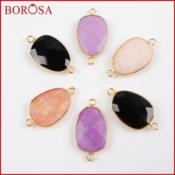 

BOROSA Fashion Gold Color Multi-kind Natural Stone Agates Faceted Connector Double Bails for Women's Bracelet Jewelry G1502