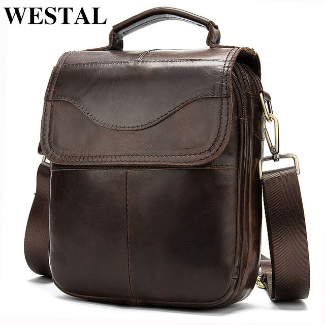 WESTAL Men’s genuine leather/messenger bag Men’s shoulder bag for men natural leather man flap small crossbody bags handbag 8558