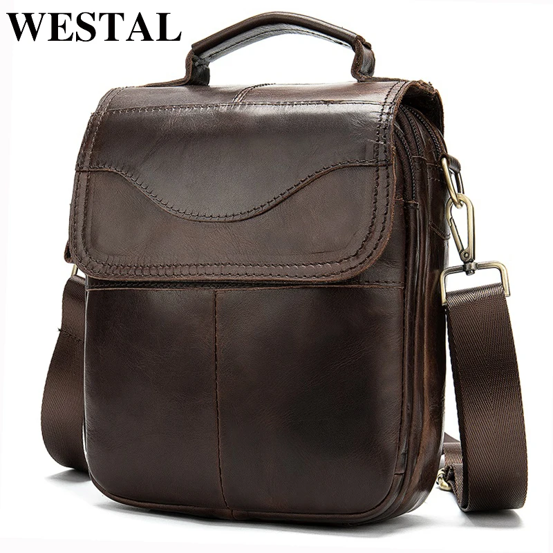 US $24.52 Westal Mens Leather Shoulder Bag For Mens Messenger Crossbody Bags Vintage Male Cover Vintage Flap Zipper Handbag 8558