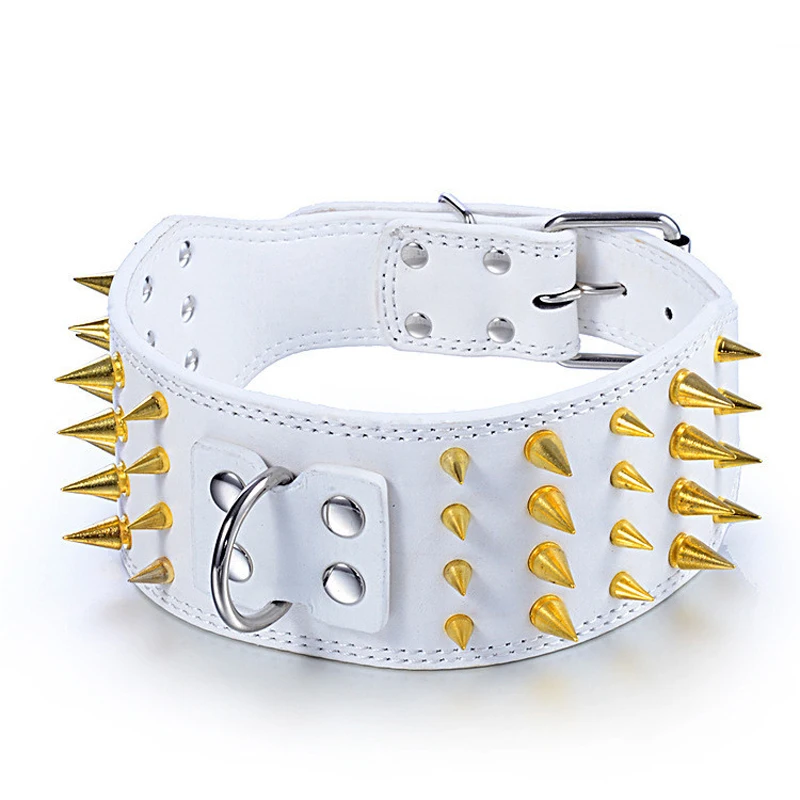 

Gold Sharp Spiked Studded Pet Dog Collars for Small Medium Large Pitbull Pug Mastiff Staffy Boxer Dogs Leather 3" Wide 10A