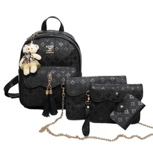 Korea Stil 4 teile/satz Rucksack Einfarbig Leder Niet Rucksack Kleine Bär Schultaschen Composite-schulter-beutel Kupplungen Bag Karte Taschen