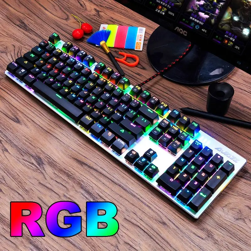 Ajazz RGB светодиодный с подсветкой мультимедийная механическая клавиатура Проводная USB с подсветкой игровая клавиатура геймер эргономичная для ноутбука компьютера - Цвет: RGB Light Black
