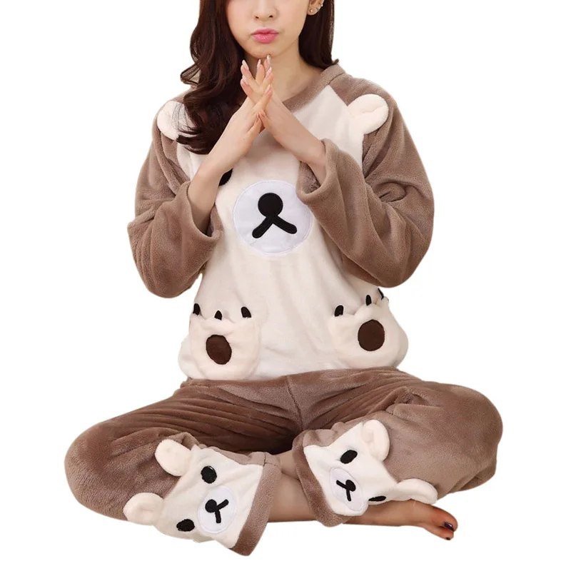 

Autumn Winter Ladies Sleepwear Long Sleeves Thick Warm Coral Velvet Suit Women Softs Home Pajamas Sets