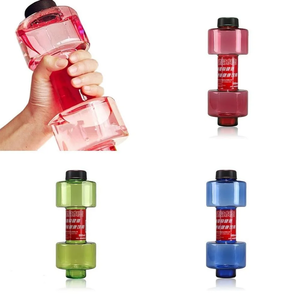 3 Colors Sports Water Bottles 550ml Leakproof Portable Unbreakable My Sports Plastic Bottle Shaker BPA Fitness Dumbbell Unisex