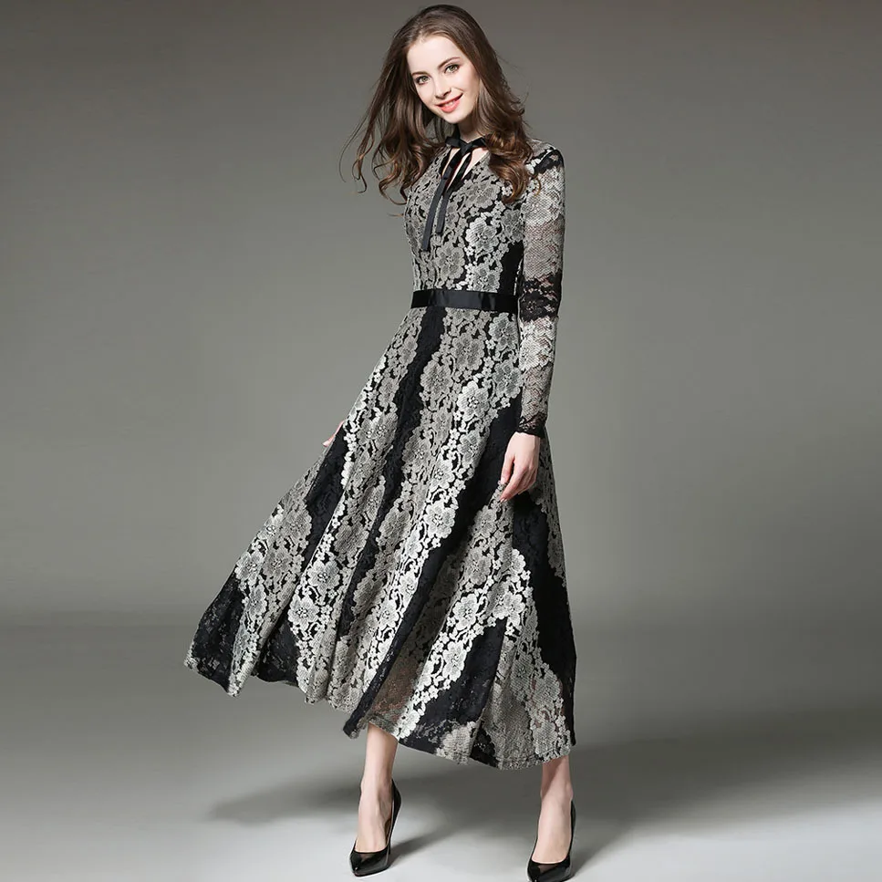 Летние женщины dress 2017 office кружева V воротник с длинными рукавами slim female | Женская