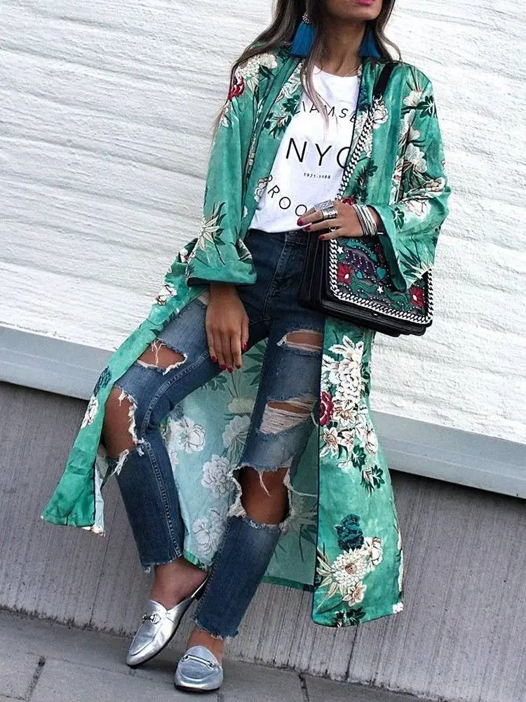 

Women Vintage Floral Loose Shawl Long Kimono Cardigan Boho Tops Jacket Blouse