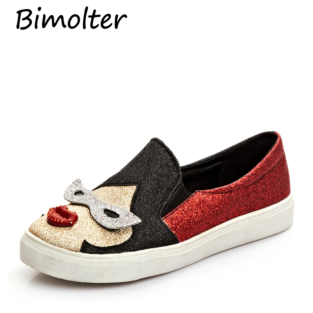 

Bimolter Sequined Cloth Cute Bling Animal Prints Flats Platform Thick Heels Ladies Loafers Women Comfortable Lazy Shoes PFEB015