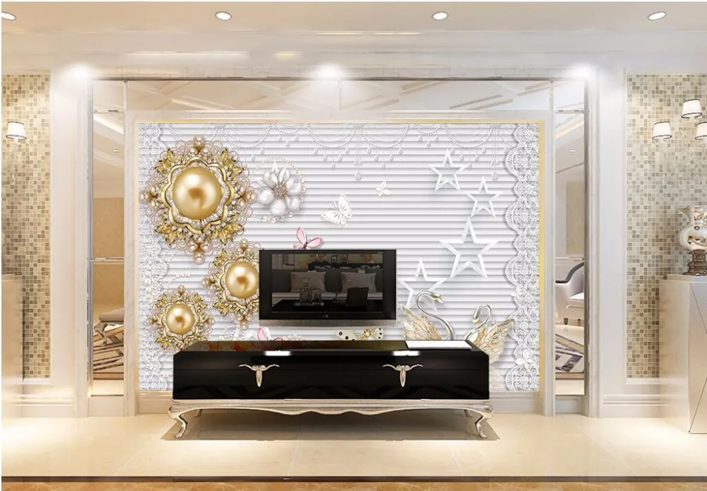 Papel de parede personalizado 3d mural jóias em relevo simples moda novo estilo chinês tulipa fundo ouro rendas jóias flor murais 21