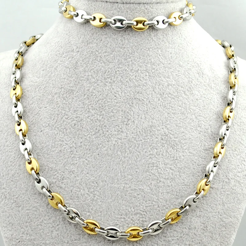 

AMUMIU Gold & Silver Chain Necklace Bracelets Set For Men Women 316L Stainless Steel Fashion High Quality Party Gifts KTZ134