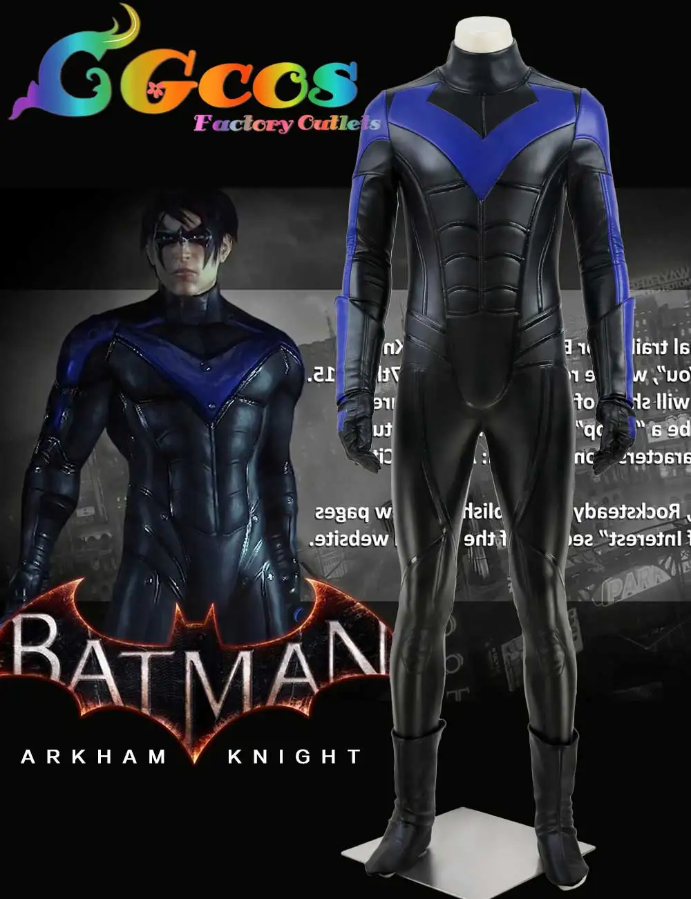 Cosplay Costume Batman Arkham City Nightwing Dick Grayson Blue Vison Halloween