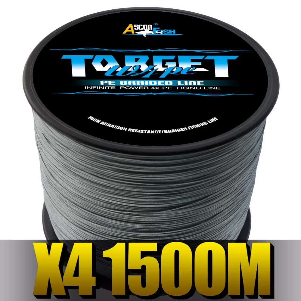 Linha de Pesca Ascon Peixe Trançada 4 Fios Fio Tecido Trança Multifilamento Super Forte 6-100lb 1500 m pe