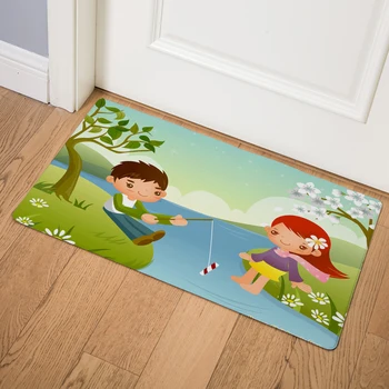 

Cute Cartoon Happy Children Day PVC Leather Mats 46*76cm Waterproof Kitchen Rugs Entrance Non Slip Decor Child Floor Door Mat