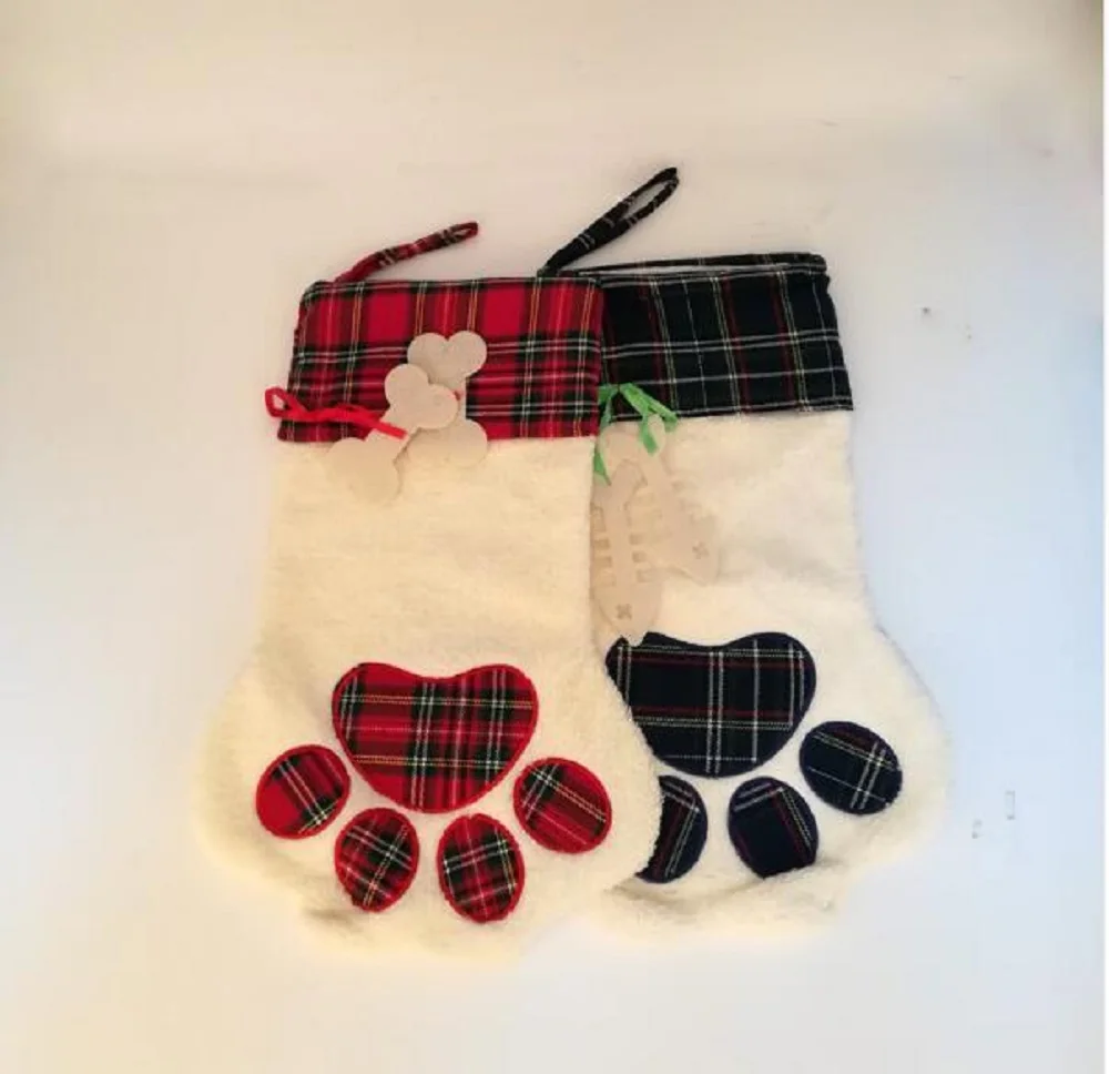 Wholesale Blanks PAWS Christmas Stockings Plaid Snowflake Christmas
