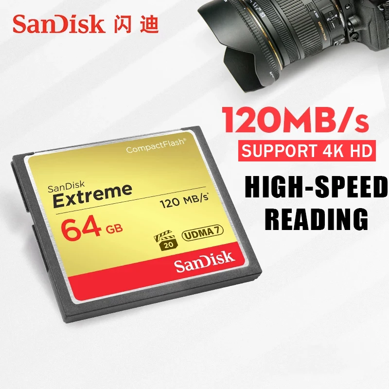 

100% Original Genuine Sandisk Extreme Compactflash Memory CF Card 64GB Up to 120MB/s Read Speed Support official verification