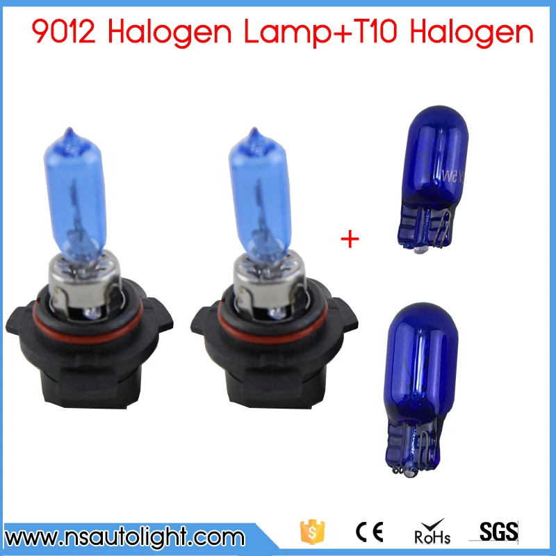 

2pcs 9012 HIR2 PX22d Halogen Bulb lamp Super Bright +2 PCS 501 194 W5W T10 Natural Blue Lamp Car Light